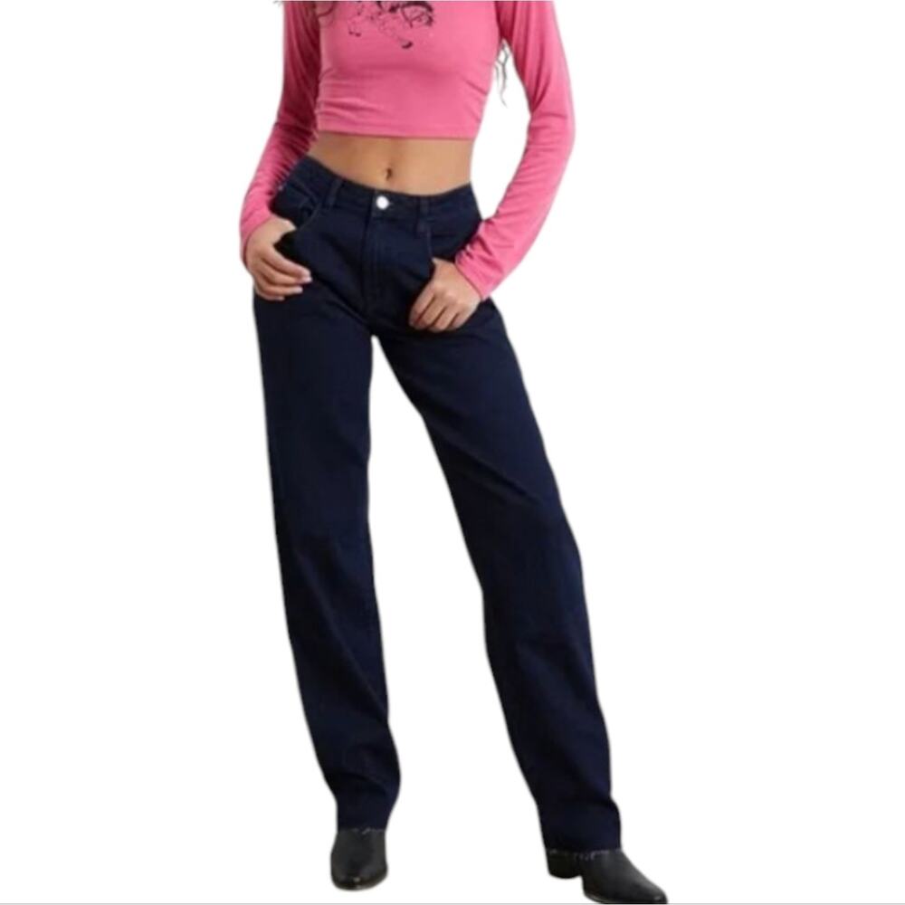 WeWoreWhat Low Rise Dad Jeans Dark Indigo Straight Leg Raw Hem Size 27 NEW